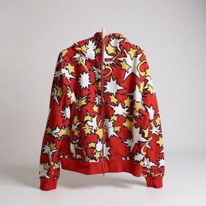 Red and White Varsity Jacket with Floral Pattern
